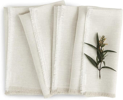 Solino Home Light Natural Linen Napkins Set of 4-100% Pure Linen Cloth Washable Dinner Napkins 20 x 20 Inch for Fall, Autumn, Christmas, Holiday, New Year - Fringe