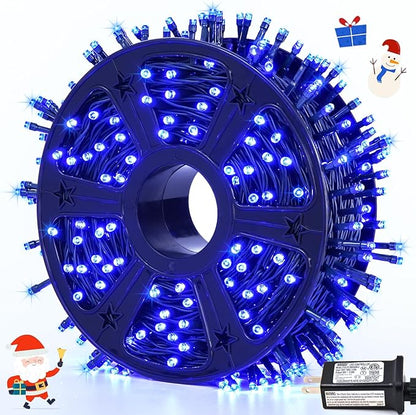 JMEXSUSS 500 LED Blue Christmas Lights Outdoor, 173ft 8 Modes Christmas String Lights, Waterproof Blue LED Tree Light Plug in for Indoor Party House Xmas Decor