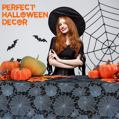 Halloween Tablecloths - 6-Pack Disposable Spider Web Plastic Table Covers, 54 x 108 Inches, Party Decorations