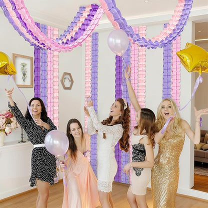 12Pcs Purple Pink Party Decorations, Hanging Pink and Lavender Paper Streamers Garland for Girls Women Baby Bridal Shower Wedding Graduation Birthday Galentines Valentines Day Decorations