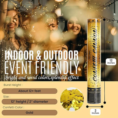 12 Inch Confetti Cannons (6 Pack) – Gold Mylar Confetti Poppers - Air Powered Party Poppers Confetti Shooters for Birthday, Wedding, Graduation, Christmas, New Year Celebrations