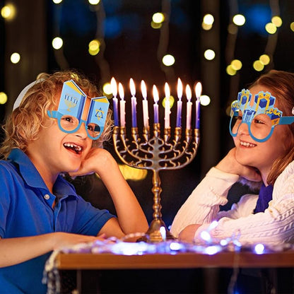 36 Pack Happy Hanukkah Party Eye Glasses Chanukah Paper Eye Glasses Frame Star Light It up Menorah Paper Eyewear Photo Prop for Kids Adults Party Favors,15.8 x 5 Inches