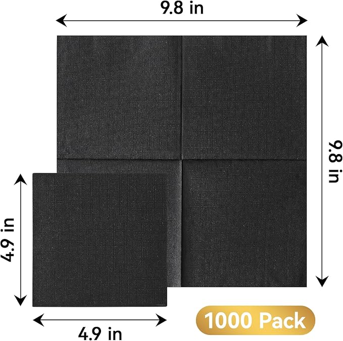 Vplus 1000 Pack Black Cocktail Napkins, Elegant Beverage Napkins, 3-Ply Disposable Paper Napkins 4.9x4.9 inch, Perfect for Restaurant, Bar, Party, Wedding, Dessert Napkins
