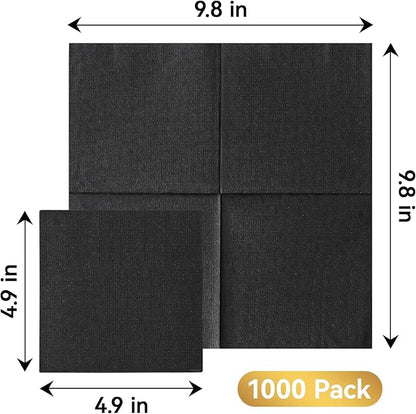 Vplus 1000 Pack Black Cocktail Napkins, Elegant Beverage Napkins, 3-Ply Disposable Paper Napkins 4.9x4.9 inch, Perfect for Restaurant, Bar, Party, Wedding, Dessert Napkins