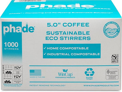 phade Eco-Friendly Cocktail and Coffee Straws/Stirrers 1,000 Count - Sustainable Marine Biodegradable Compostable Stirrer, 1 Pack