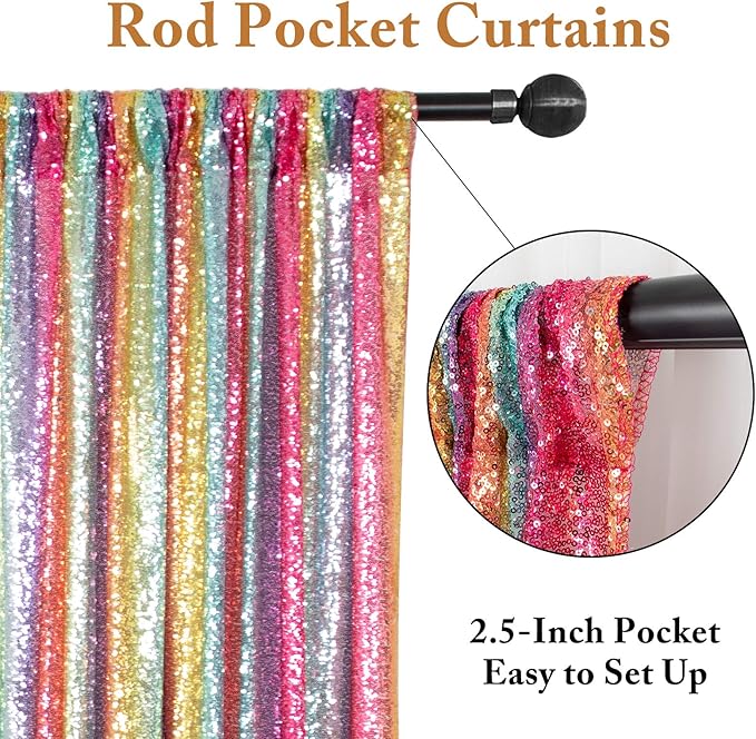 ShinyBeauty Sequin Backdrop Rainbow 2panels 5FTX10FT Glitter Backdrop Curtains Photo Booth Backdrop Outdoor Background/Holiday/Wedding Parties