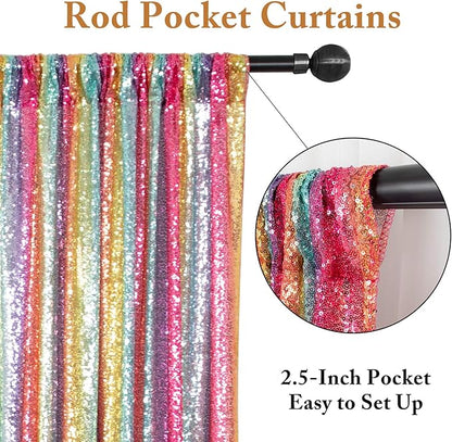 ShinyBeauty Sequin Backdrop Rainbow 2panels 5FTX10FT Glitter Backdrop Curtains Photo Booth Backdrop Outdoor Background/Holiday/Wedding Parties