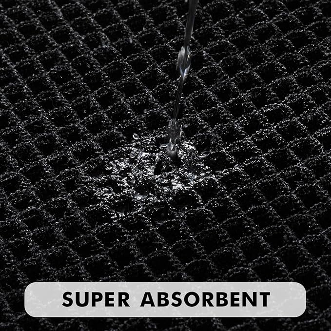 MIULEE Set of 2 Waffle Bathroom Rugs, Boho Bath Rugs Non Slip Washable, Super Absorbent Bath Mats, Ultra Soft Rubber Backed Shower Mats for Bathroom Floor, Tub and Shower, Black, 18x30 Inch