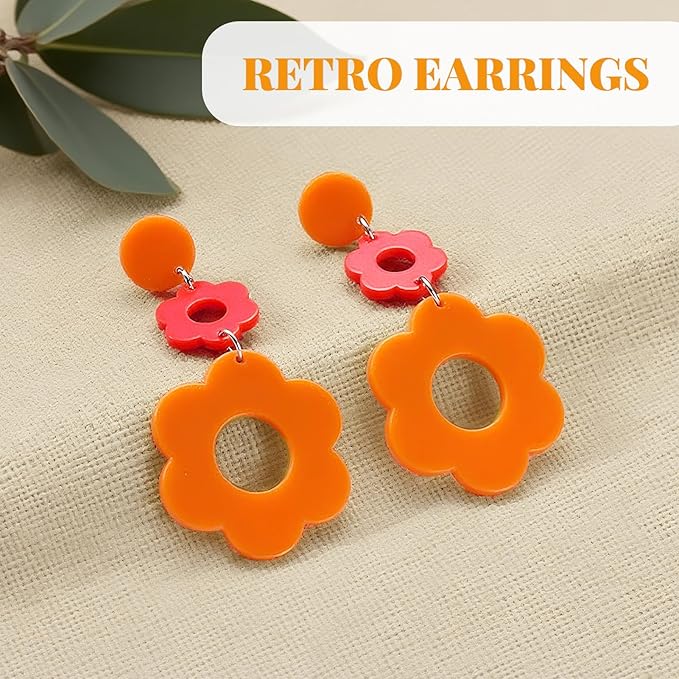 4 Pcs 70s 60s Accessories Women Hippie Disco Groovy Costume Accessories Headband Dangle Earrings Sunglasses Silk Scarf