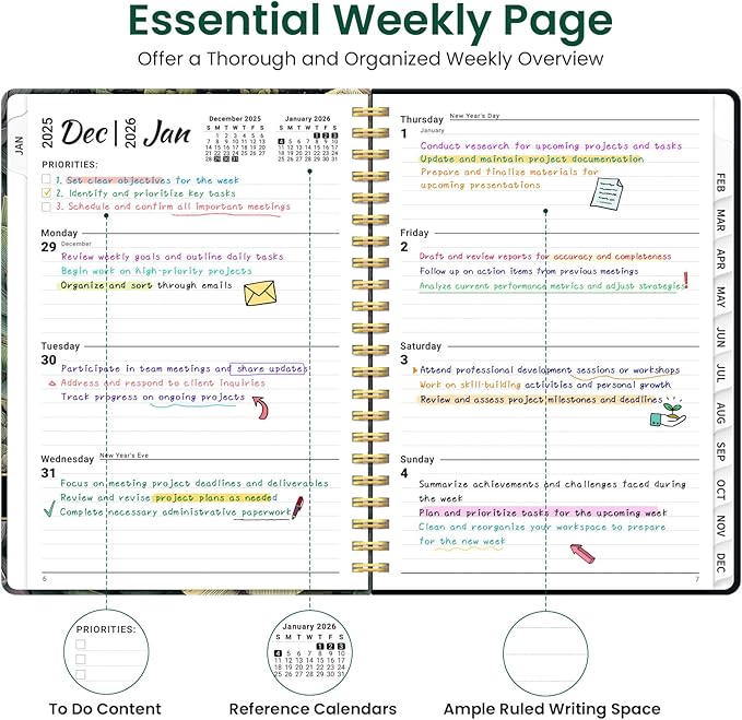 2026 Planner, Weekly and Monthly Planner for Women, Jan 2026 - Dec 2026 Pretty 2026 Calendar Planner with Monthly Tabs, Inner Pocket, Spiral Binding, Perfect for Office Home School - 6.3" x 8.5", Succulent