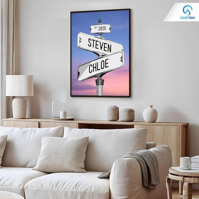 Personalized Vintage Street Sign For Couples, Custom Street Sign Canvas Poster Wall Art With Names, Gift For Valentine