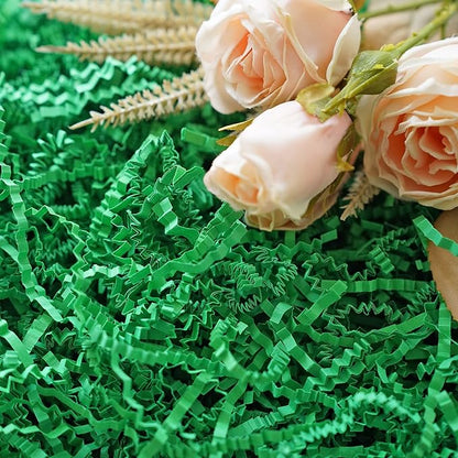 Bobobag - 1LB Crinkle Cut Paper Shred Filler Recyclable Gift Wrap Confetti Raffia Grass Shred Paper for Easter Baskets Filler Creative Eggs Decor (Green)