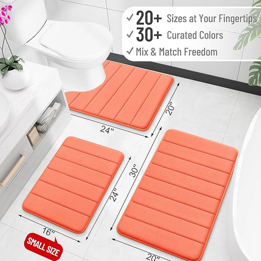 OLANLY Memory Foam Bath Mat 44x32, Super Soft Absorbent Bathroom Rugs, Quick Dry, Machine Washable Shower Floor Rugs, Bathmat Carpet, Bathroom Home Decor Accessories, Coral