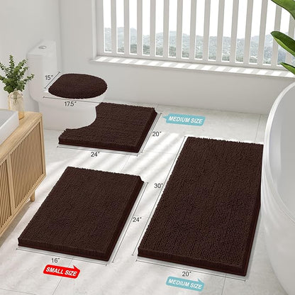 Smiry Luxury Chenille Bathroom Rugs 47x17, Extra Soft and Absorbent Shaggy Bath Mat, Machine Washable, Non-Slip Plush Carpet Runner for Tub, Shower, and Floor, Home Decor Accessories, Brown