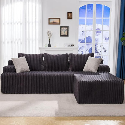 Modular Sectional Sofa Couches L-Shape Couch 3 Seat Modular Sofa Memory Foam Sectional Couches for Living Room, Cloud Couch with Oversized Chaise (Grey Stripe, 98" Right Facing Chaise)