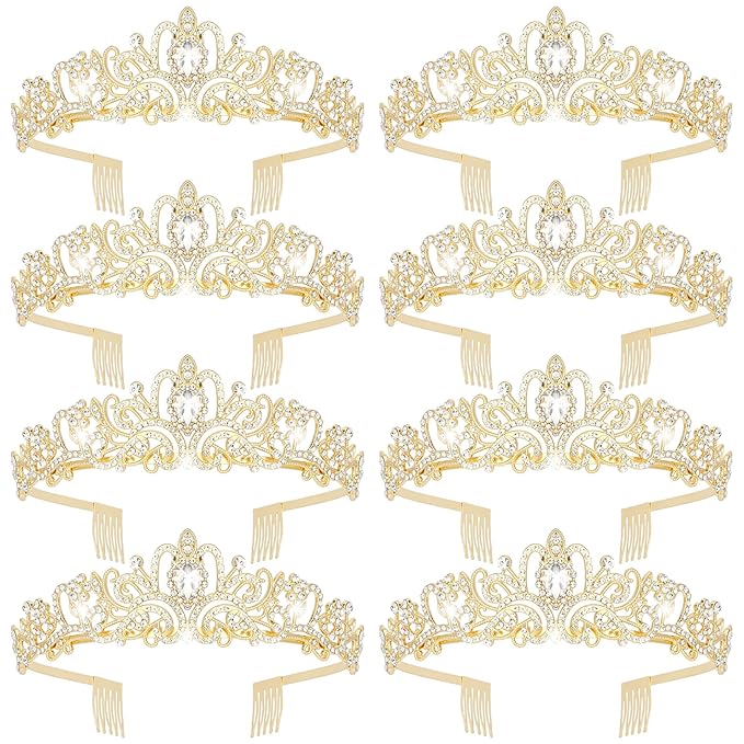 Jaciya Gold Tiara Crowns for Women 8 PCS Princess Tiaras Queen Crowns with Combs for Birthday Wedding Prom Halloween Costume
