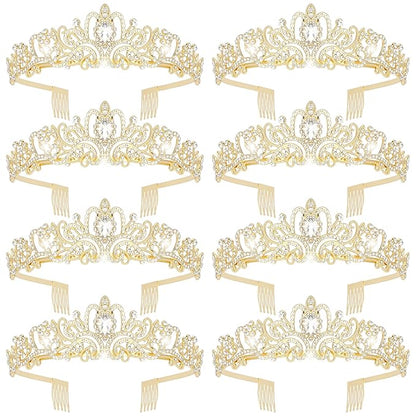 Jaciya Gold Tiara Crowns for Women 8 PCS Princess Tiaras Queen Crowns with Combs for Birthday Wedding Prom Halloween Costume