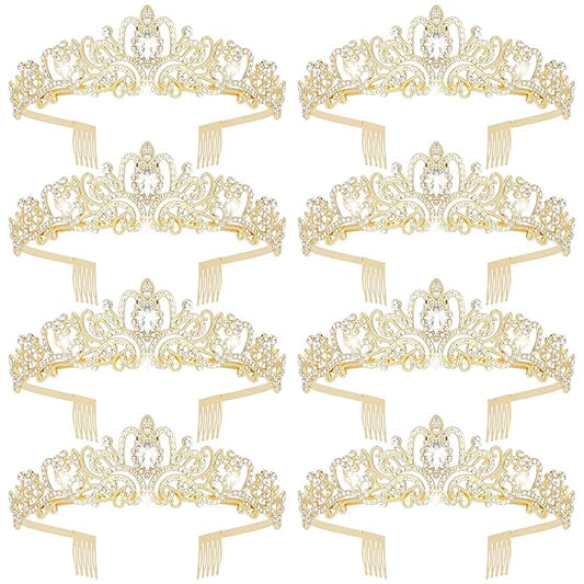 Jaciya Gold Tiara Crowns for Women 8 PCS Princess Tiaras Queen Crowns with Combs for Birthday Wedding Prom Halloween Costume
