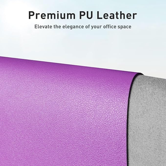 Aothia Faux Leather Desk Mat - Non-Slip PU Leather Desk Blotter, Waterproof Writing Surface, Large Desk Pad for Office & Home (Iris Violet, 55" x 17")
