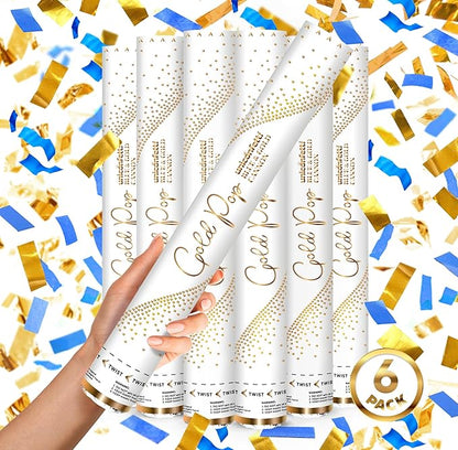 BLUE & GOLD Confetti Poppers - 16" BIODEGRADABLE BLUE & GOLD Confetti Cannon, Party Poppers, Compressed Air Popper, Loud Pop, Confetti Send Off, Wedding Supplies, Wedding Decorations