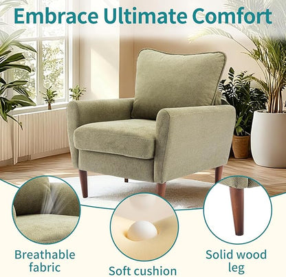 OLIXIS Comfy Accent Chair for Living Room Bedroom and Waiting Room, Upholstered Mid-Century Reading Chair with Pillow and Solid Wood Legs, Wide Singe Modern Lounge Sofa (Green, 2 Pack)