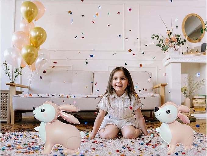 Pink Bunny Foil Animal Balloons Kids Baby Shower Birthday Party Supplies Children Jungle Themed Decorations Woodland Safari Animal Balloons, Thanksgiving Christmas New Year Party Photo Props 2Pcs