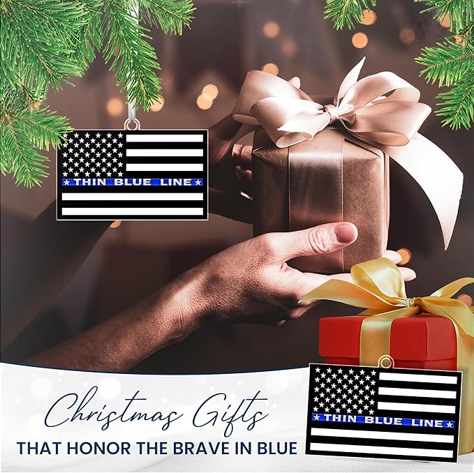 FLAGWIX Police Christmas Ornaments - Thin Blue Line Acrylic Christmas Ornaments 2025 for Tree Decorations - Police Gifts for Men Women, Inspirational Cop Gifts for Men Dad Grandpa