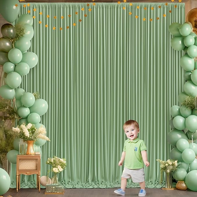 6 Panels Sage Green Backdrop Curtain for Parties Wrinkle Free Dark Green Photo Curtains Backdrop Drapes Fabric Decoration for Baby Shower Birthday Party Photography 30ft(W) x 10ft(H)