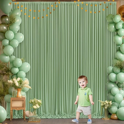 6 Panels Sage Green Backdrop Curtain for Parties Wrinkle Free Dark Green Photo Curtains Backdrop Drapes Fabric Decoration for Baby Shower Birthday Party Photography 30ft(W) x 10ft(H)