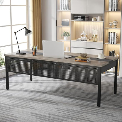 Tribesigns 71 inch Executive Desk, L-Shaped Desk with Mobile File Cabinet, Executive Office Table with 2 Drawers and Storage Shelves, Business Furniture Workstation for Home Office, Grey and Black