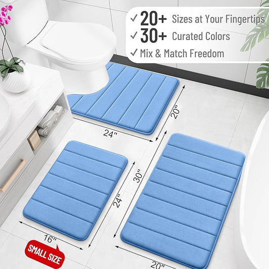 OLANLY Memory Foam Bath Mat 70x46, Super Soft Absorbent Bathroom Rugs, Quick Dry, Machine Washable Shower Floor Rugs, Bathmat Carpet, Bathroom Home Decor Accessories, Cornflower Blue