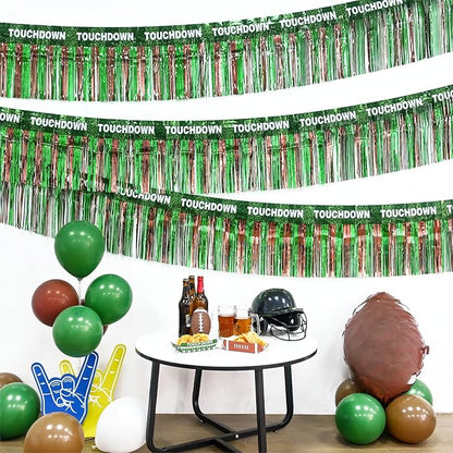 LOLStar Super Ball Party Decorations 2Packs 39 Feet Foil Fringe Garland Football Themed Tinsel Streamers Green Brown Metallic Hanging Backdrop Banner Table Skirts Parade Floats Super Ball Sunday Party