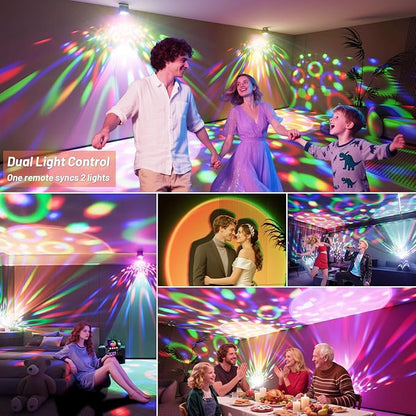 2 Pack Disco Ball Light Party Lights, LED Dj Disco Light Sunset Lamp Projector Strobe Light Sound Activated Stage Lights with Remote Control for Home Room/Parties/Kids Birthday/Wedding/Wall/Bar/Decor