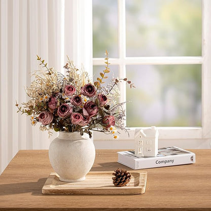 Ceramic Rustic Farmhouse Vase, 6 Inch White Small Flower Vase Decorative Vase Short Pottery Vases for Home Decor Table Living Room Entryway Mantel Bookshelf Bedroom Bathroom Kitchen - White