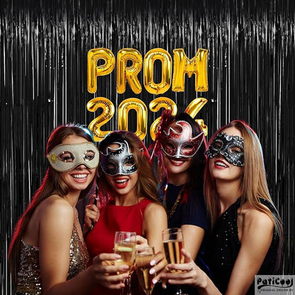 Thicken Black Streamers 4 Pack 3.2 x 8.2 FT, Black Tinsel Backdrop Curtains, Foil Fringe Photo Backdrop for New Years, Halloween, Retirement, Bachelor Party Decorations, Birthday Decorations for Men