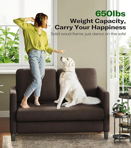 Loveseat Sofa, 51" Love Seat, Comfy Teddy Small Loveseat for Small Spaces, Tool-Free Setup Sofa Couch for Bedroom, All-Wood Couches for Living Room, No Pillow Included, Brown