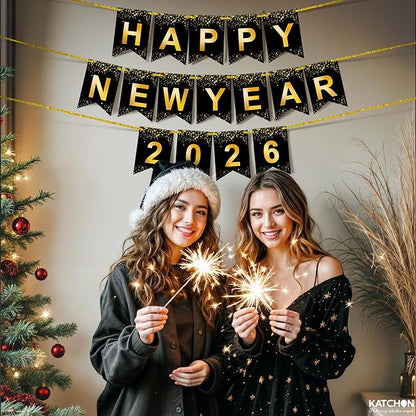 KatchOn, Happy New Year Banner - Large 10 Feet | New Year Sign for New Years Decorations 2026 | New Year's Garland for New Years Eve Party Supplies 2026 | NYE Decorations 2026