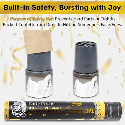 2 Pack 12 Inch Golden Mylar Confetti Poppers Set for Anniversary, Wedding, Graduation, New Year, Birthday Party Celebrations | Releases 15 ft in the Air