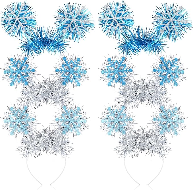 6 Pcs Winter Snowflake Party Favors Headband with Snowflake Boppers Headdresses White Blue Navy Blue Headdresses for Winter Themed Wonderland Party Supplies Holiday Supplies