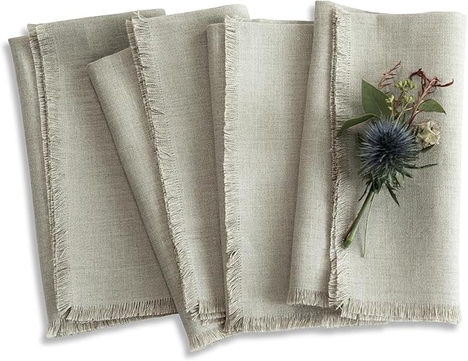 Solino Home Natural Linen Napkins Set of 4-100% Pure Linen Cloth Washable Dinner Napkins 20 x 20 Inch for Fall, Autumn, Christmas, Holiday, New Year - Fringe