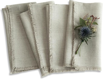 Solino Home Natural Linen Napkins Set of 4-100% Pure Linen Cloth Washable Dinner Napkins 20 x 20 Inch for Fall, Autumn, Christmas, Holiday, New Year - Fringe