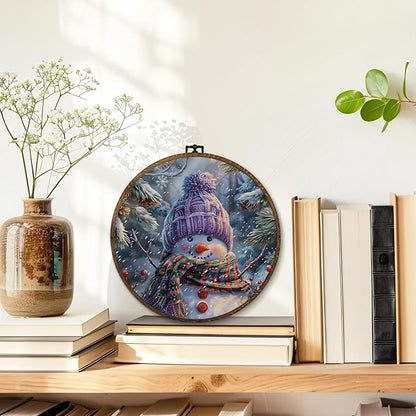 MOTERMATE Vintage Christmas Snowman Wall Art Decor Round Framed, Christmas Canvas Wall Art Artwork Prints, Cottagecore Farmhouse Xmas Snowman Hanging Decor Decorations for Home Living Room, 10x10 Inch