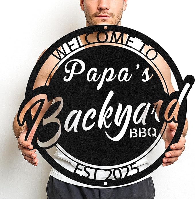 Custom Name BBQ Shack Metal Sign, Personalized Grill Cut Wall Art for Patio, Rustic Backyard Outdoor Cooking Decor