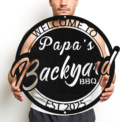 Custom Name BBQ Shack Metal Sign, Personalized Grill Cut Wall Art for Patio, Rustic Backyard Outdoor Cooking Decor