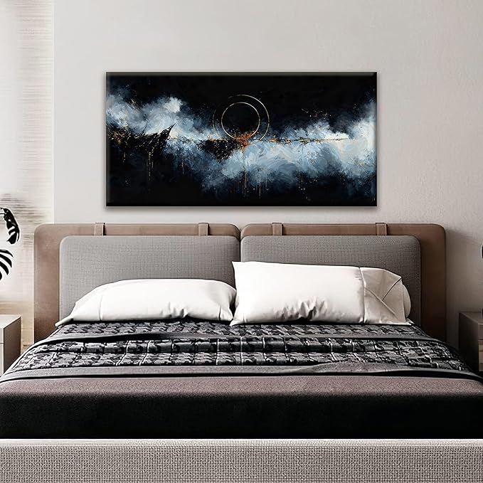 Canvas Wall Art Decor Modern Paintings Abstract Wall Decor Maximalist Gold Circle Black White Abstract Wall Art Prints Picture For Bedroom Kitchen Office Artwork Ready To Hang 20" × 40"