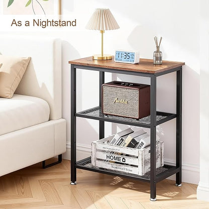 VECELO Tall End Side Tables,30" Height Nightstand with 3-Tier Storage Shelf for Bedroom Living Room, Easy Assembly,Industrial Style, Brown