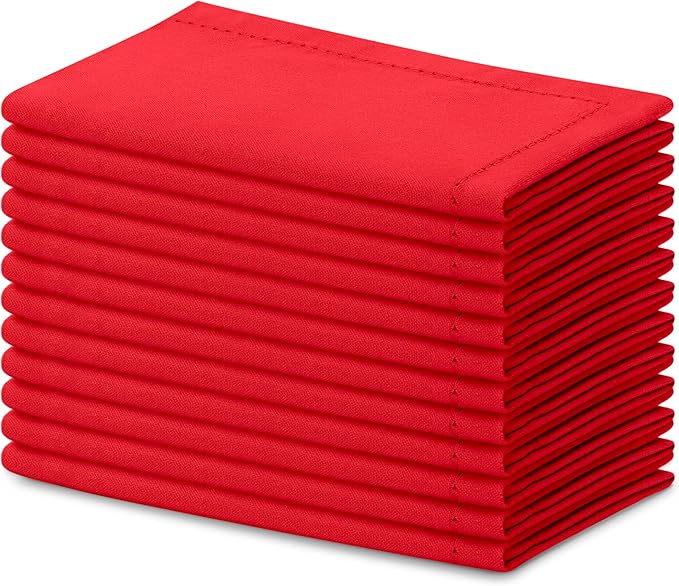 Blue Needles Set of 12 Hemstitch Linen Napkins 100% Cotton Red Cloth Dinner Napkins 18x18 inches, Soft, Reusable, Absorbent, Washable, Ideal for Fall Thanksgiving Events, Parties & Everyday Use