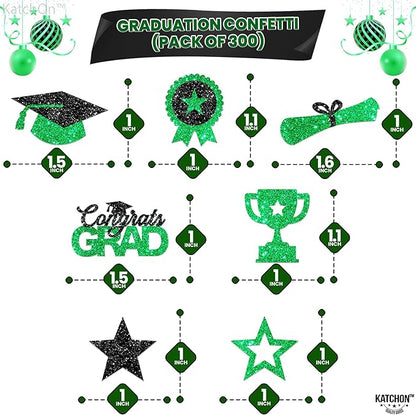 KatchOn, Glitter, Green and Black Graduation Confetti - Pack of 300 | Graduation Cap, Star Confetti for Graduation Table Decorations | Congrats Grad Confetti for Graduation Decorations Class of 2025