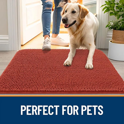 OLANLY Dog Door Mat for Muddy Paws 47x20, Absorbs Moisture and Dirt, Absorbent Non-Slip Washable Doormat, Quick Dry Chenille Mud Mat for Dogs, Entry Indoor Entryway Carpet for Inside Floor, Maple Red