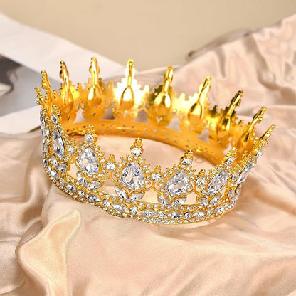 Onedor Gold Queen Crown for Women Princess Tiara Headband for Wedding Birthday Pageant Elegant Hair Accessories and Crown Cake Topper